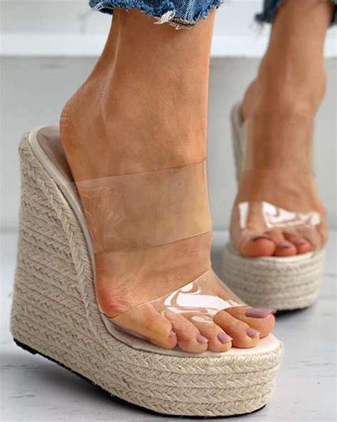 Clear Acrylic Espadrille Platform Wedge Sandals In 2021 Wedge Sandals Espadrilles Platform