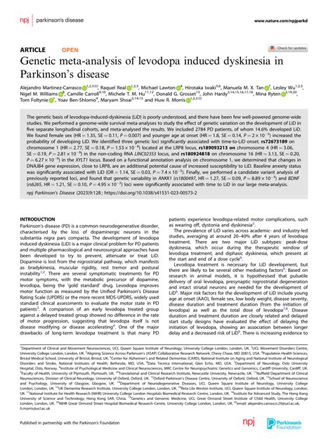 Pdf Genetic Meta Analysis Of Levodopa Induced Dyskinesia In Parkinson