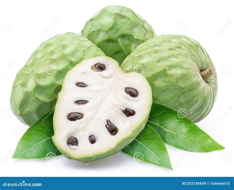 Custard Apples Or Cherimoya Fruits And Slice Of Fruit Isolated On White