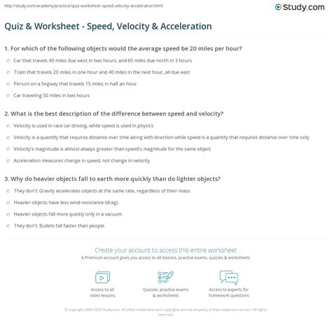 Worksheets On Acceleration And Velocity