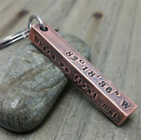 Coordinates Keychain Copper Bar Keychain Latitude