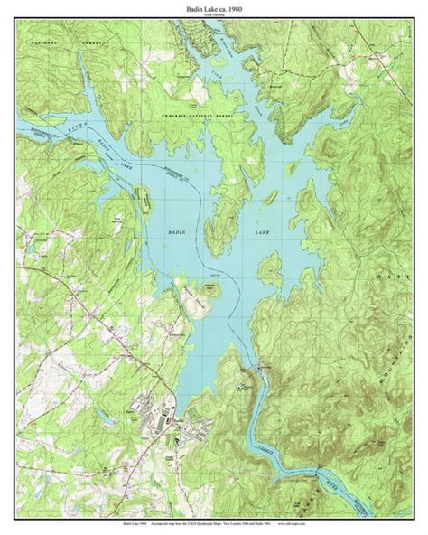 Badin Lake 1980 Custom Usgs Old Topo Map North Carolina Old Maps