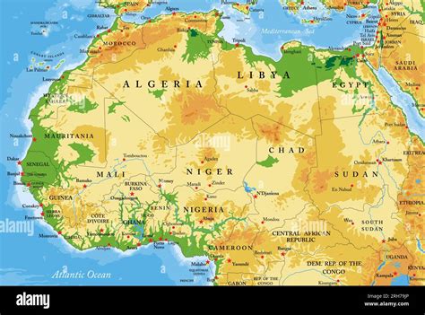 Highly Detailed Physical Map Of Northern And Western Africa In Vector