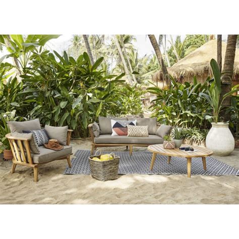 Banquette De Jardin 2 3 Places En Acacia Massif Et Coussins Taupe