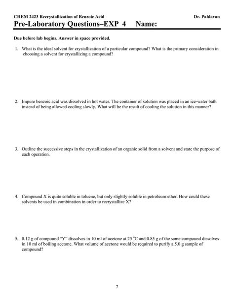 Experiment Purification Recrystallization Of Benzoic Acid Pdf