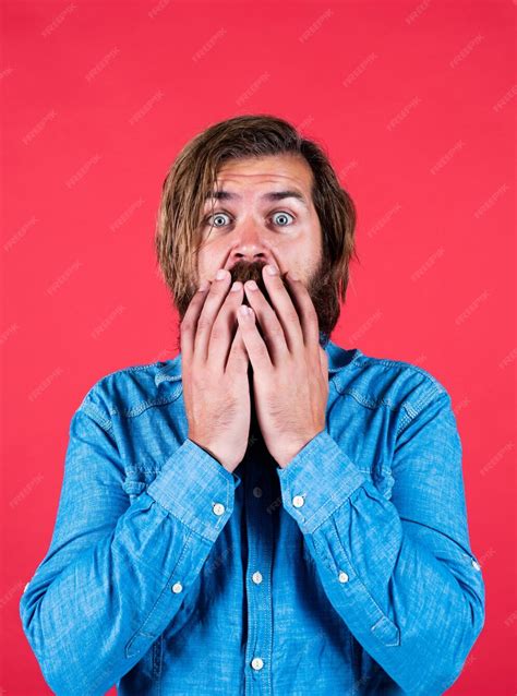 Premium Photo Surprised Bearded Man Brutal Caucasian Hipster Express