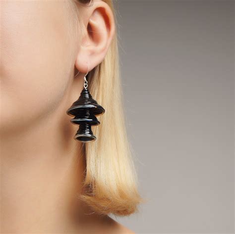 Black Statement Earrings Big Black Earrings Dangle Fun Unique Etsy