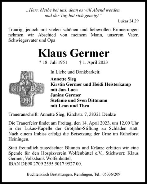 Traueranzeigen Von Klaus Germer Trauer De