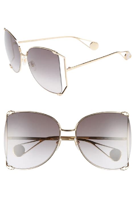 Gucci 63mm Gradient Oversize Butterfly Sunglasses In Gold Gradient Grey Modesens