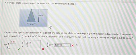 Solved A Vertical Plate Is Submerged In Water And Has The Indicated