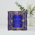 Fabulous Royal Blue Gold Damask Birthday Party Invitation Zazzle