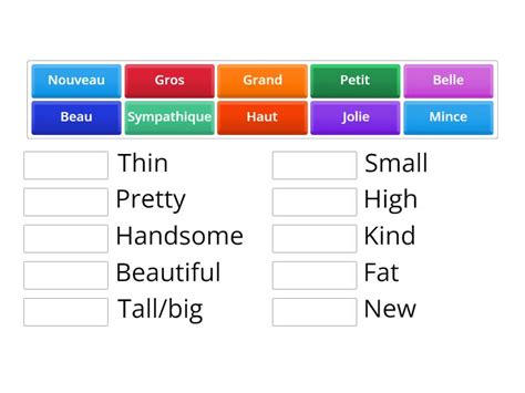 Les Adjectifs Match Up