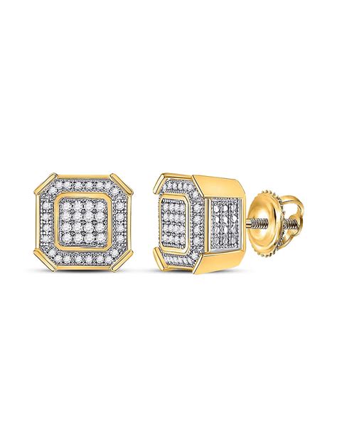 10kt Yellow Gold Mens Round Diamond Square Cluster Earrings 1 4 Cttw