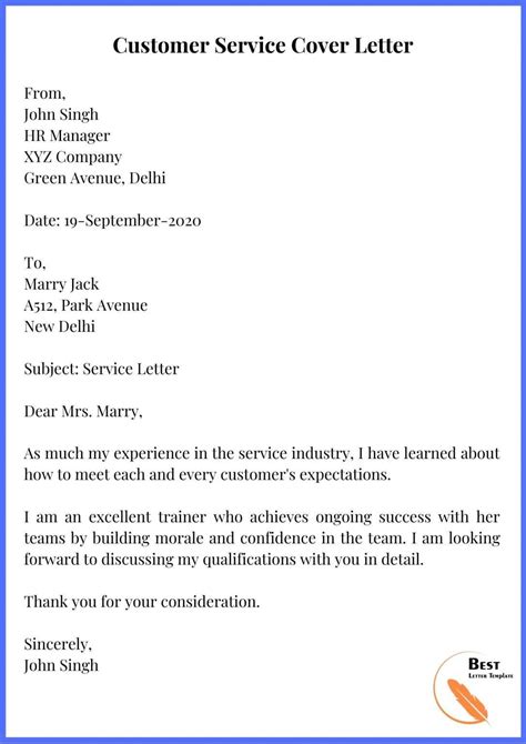 5 Service Letter Template Format Sample And Examples