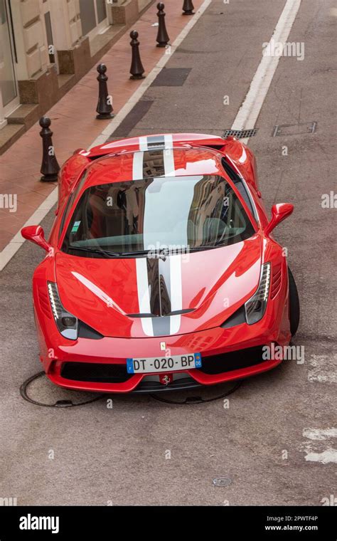 Monte Carlo Monaco April 20th 2023 A Ferrari Driving On The Streets