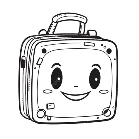 Happy Cute Cartoon Face Suitcase For Kid Vector Illustration Outline