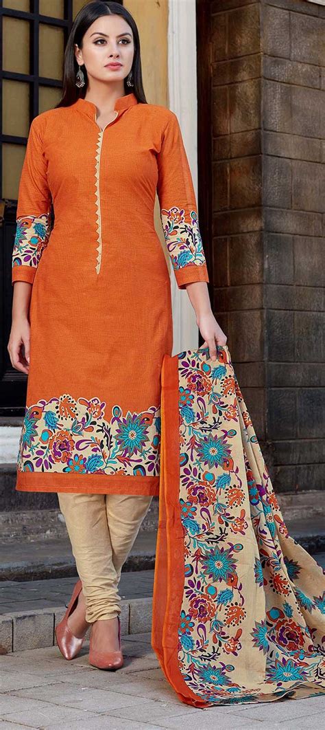 Casual Orange Color Cotton Fabric Salwar Kameez 1584372