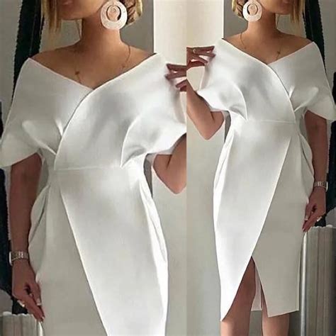 Robe Fran Aise Blanche Pour Femme Coupe Couvertes Sexy Fente Irr Guli