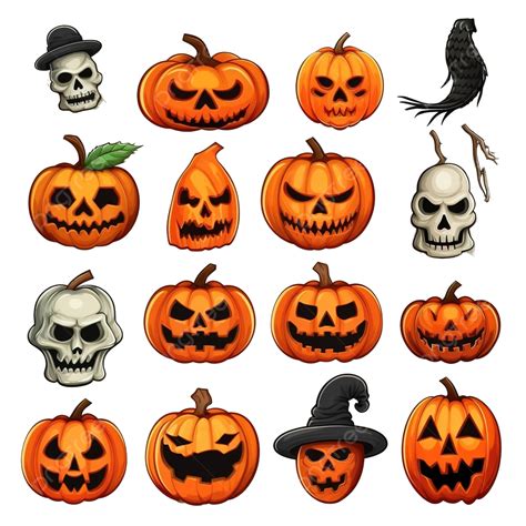 Halloween Bundle Objects Pumpkins Skulls Scary Holiday Symbols Png