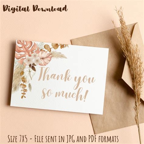 Thank You Card Boho Thank You Card Printable Thank You Card Etsy