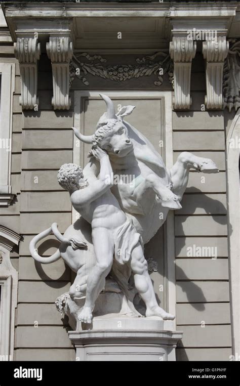 Statue Of Hercules Fighting The Cretan Bull In Vienna Hofburg Austria