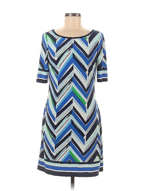 Eliza J Chevron Herringbone Chevron Multi Color Blue Casual Dress Size