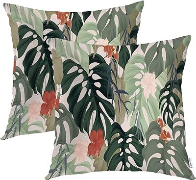 Amazon Kwlegh Green Leaves Fall Throw Pillow Covers Geometric Palm