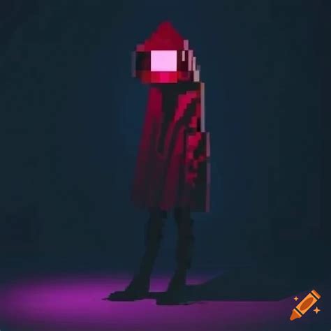 Pixel Art Of A Hooded Character In A Dark Setting