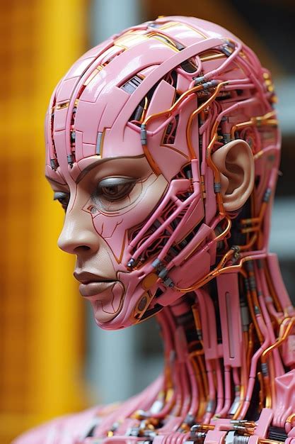 Premium Ai Image A Pink Robot Head With Wires