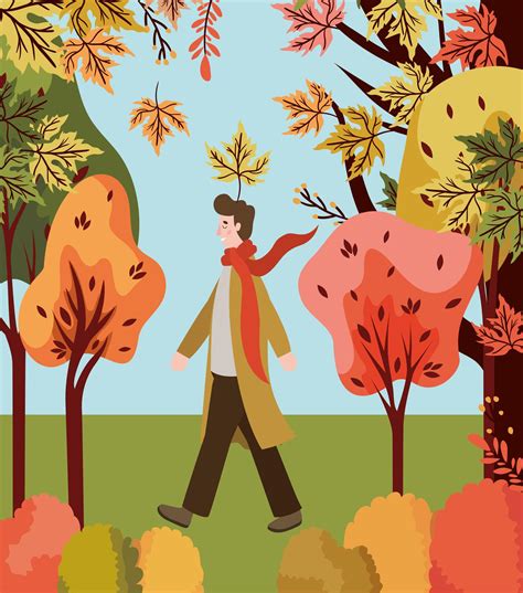 Man Walking Outdoors Autumn Scene 2110230 Vector Art At Vecteezy