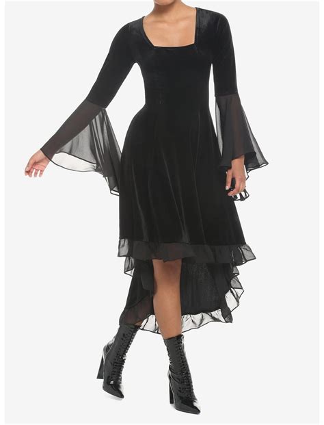 Black Velvet Bell Sleeve Hi Low Dress Hot Topic