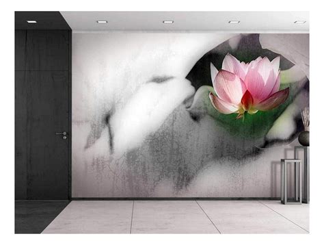 Wall26 Pink Lotus Flower On A Foggy Black And White Setting Wall