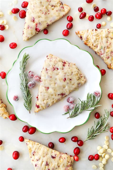 White Christmas Scones With White Chocolate And Cranberries Eggnog Glaze