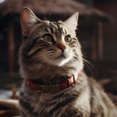 Premium Photo | A cat with a red collar and a red collar.