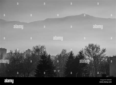 Vitosha mountain seen from National palace of culture Sofia Bulgaria ...