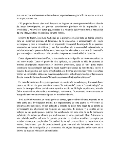 La Autonomía Del Sujeto Investigador Y La Metodología De Investigación Pdf