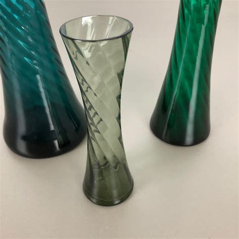 Set Of Three Hand Blown Crystal Glass Vases Made By Alfred Taube Germany 1960s For Sale At