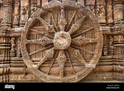 Large Stone Wheel With Ancient Carvings On The Walls Of Konark Sun