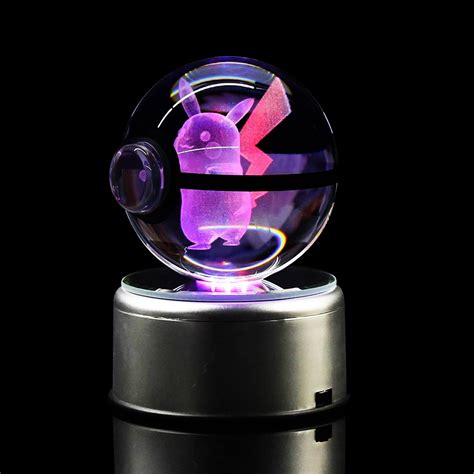 Pikachu Large Crystal Pokeball 3D LED 80MM Laser Engraved Etsy