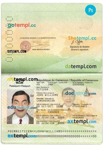 sample Cameroon passport template in PSD format download by axtemplis ...