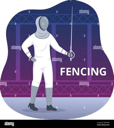 Fencing Player Sport Illustration With Fencer Fighting On Piste And