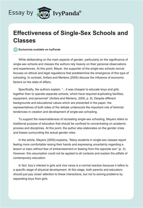 Effectiveness Of Single Sex Schools And Classes 556 Words Essay Example