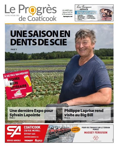 La Une du Progrès de Coaticook du 2 août 2023 Le Progrès de Coaticook