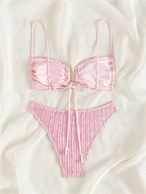 SHEIN Swim Mod Women S Textured U Clip Bikini Set Bikini Set Outfit Beach Swimwear Bathing Suit