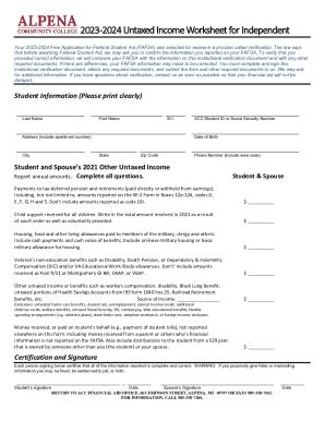 Fillable Online Untaxed Income Worksheet For Independent Fax