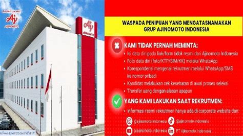 Lowongan Kerja Pabrik Ajinomoto Untuk S1 Dan S2 Lowong 4 Posisi Cek