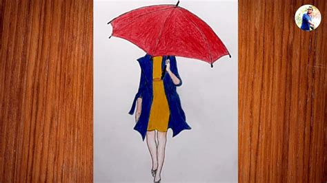 How To Draw A Girl With Umbrella Colour Pencil Sketch Art Video Youtube