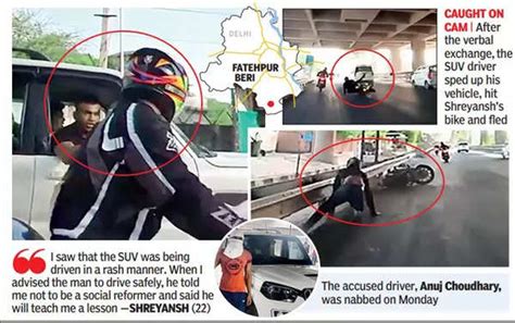 Delhi 25 Year Old Rams His Suv Into Biker After Argument Arrested Delhi News Times Of India