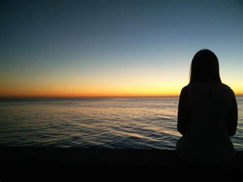 Vista Traseira De Uma Mulher Em Silhueta Sentada Na Praia Durante O P R