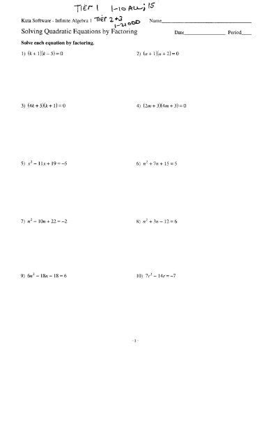 Solving Factorable Quadratic Equations Worksheet 1 Answers Tessshebaylo